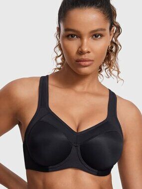 Syrokan Women's High Impact Underwire Sports Bra Racerback Black 36E